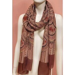 Italian Vintage Neck Head Scarf 62 In X 14 Paisley And Floral